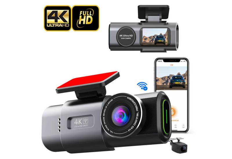RWEUOQ Auto,2-Kanal 4K+1080P Autokamera 1.3 Zoll-Bildschirm Dashcam mit GPS Dashcam (App-Steuerung Autokamera, 170°Ultraweitwinkel, Zeitrafermodus, Super Nachtsicht, Autokamera,G-Sensor, Loop-Aufnahme,WDR) von RWEUOQ