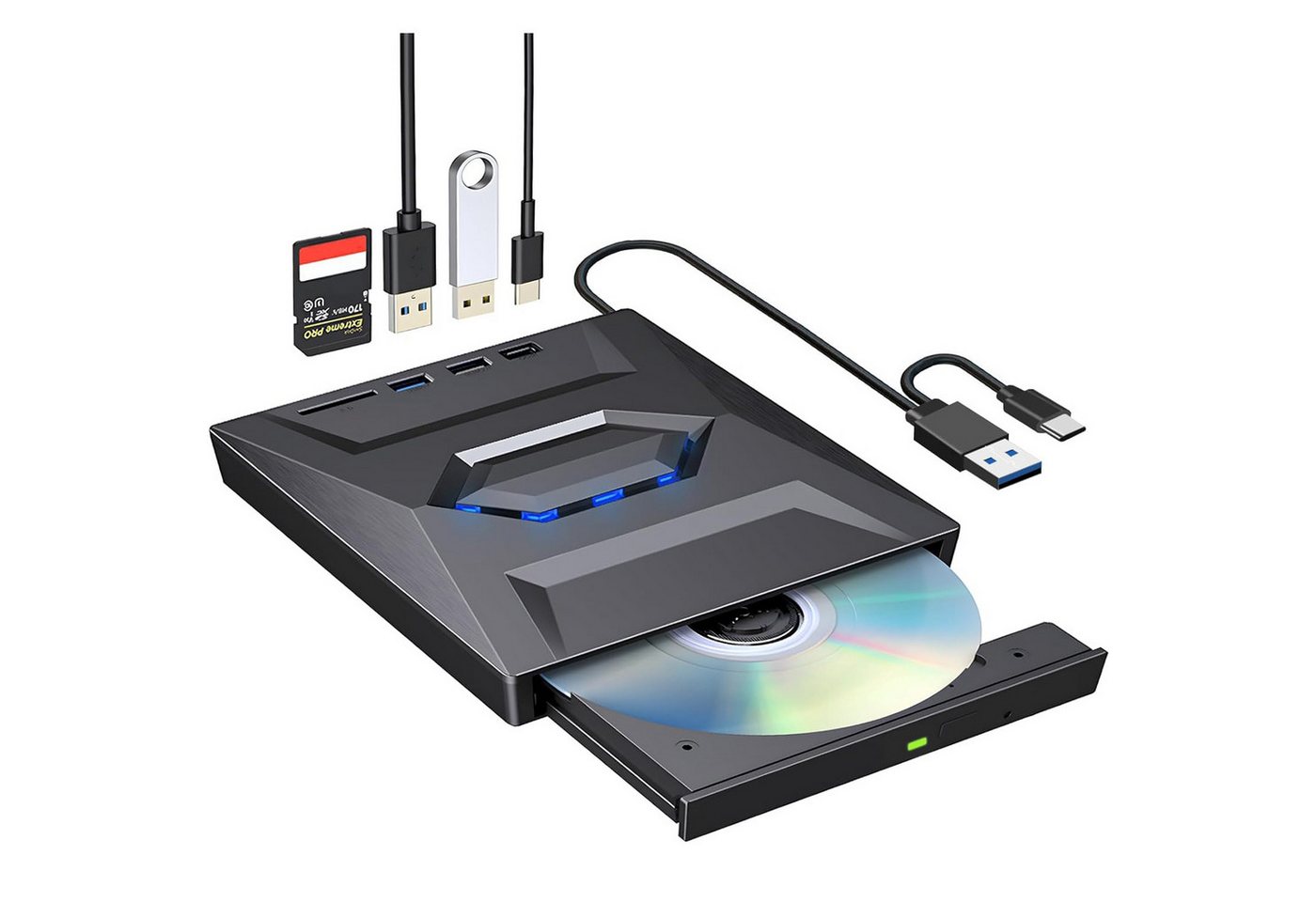 RWEUOQ Externe CD DVD Laufwerk SD Kartenleser Externes optisches Laufwerk DVD-Brenner (DVD 8x/CD 24x, Kompatibel mit Windows XP/7/8/10 & Mac OS & LINUX) von RWEUOQ