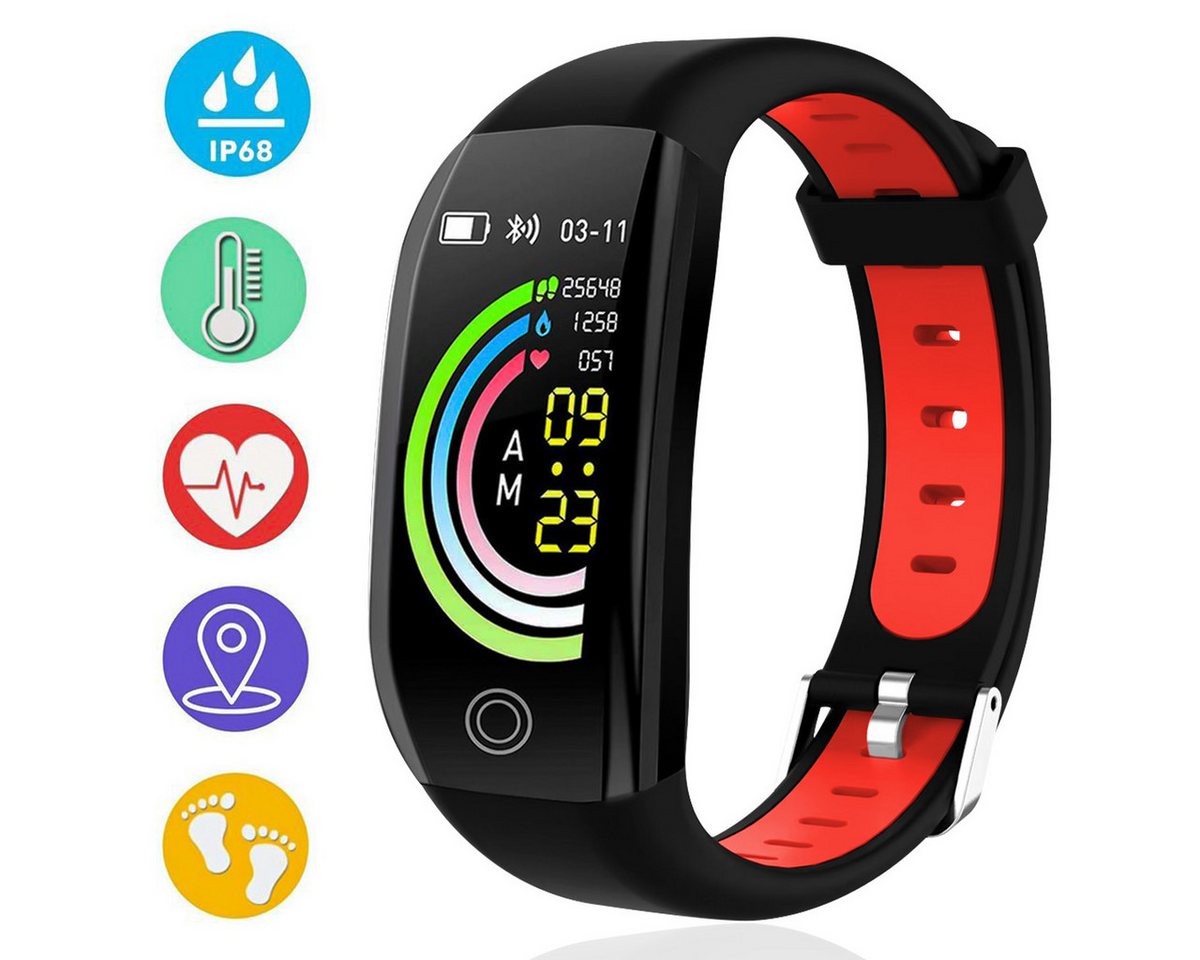 RWEUOQ Fitness Armband mit Pulsmesser, Smart-Armband, Bluetooth-Uhr Fitnessuhr (1.14 Zoll, iOS 8.0 und höher, Android 4.4 und höher) Wasserdichtes IP68-Fitness-Armband, Fitness-Tracking-Uhr, Sportuhr, 1-tlg., Herzfrequenz- und Blutdruckmessung, Messung des Blutsauerstoffgehalts, Herzfrequenz- und Blutdruckmessung, Messung des Blutsauerstoffgehalts von RWEUOQ