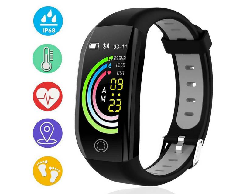 RWEUOQ Fitness Armband mit Pulsmesser, Smart-Armband, Bluetooth-Uhr Smartwatch (1.14 Zoll, iOS 8.0 und höher, Android 4.4 und höher) Fitness-Tracking-Uhr, Smartwatch mit Großem Bildschirm, 1-tlg., Wasserdicht IP68 Fitness Uhr, Schrittzähler Pulsuhr, Herzfrequenz- und Blutdruckmessung, Messung des Blutsauerstoffgehalts von RWEUOQ