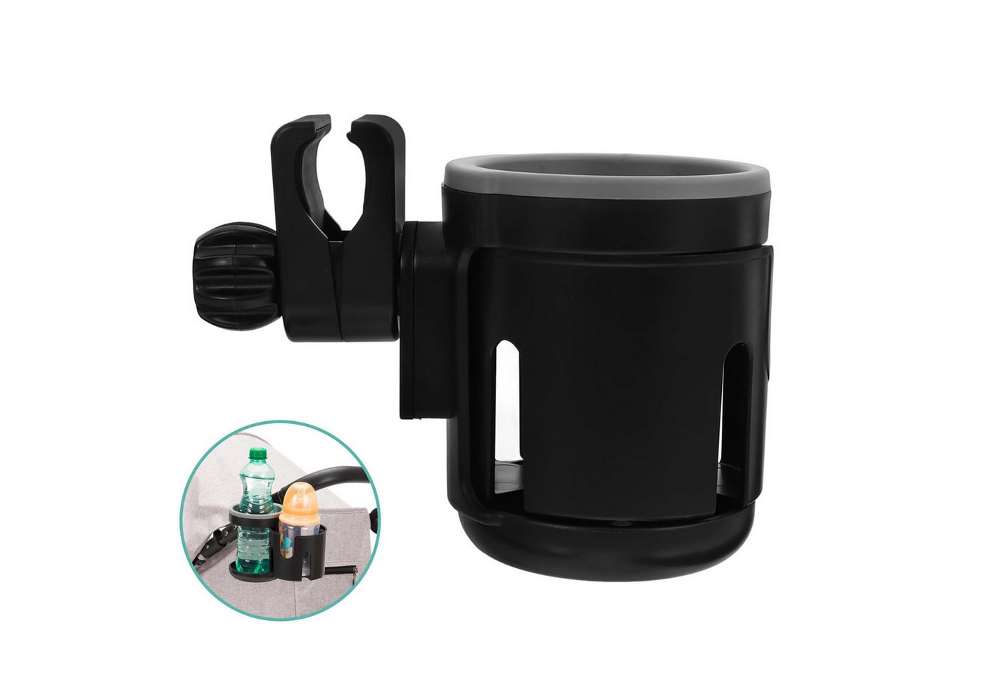 RWEUOQ Flaschenhalter 2 in 1 Getränkehalter für Kinderwagen, 360° Drehbar Flaschenhalter, (Milchflaschenhalter, 1-St., Dual-Getränkehalter), Kinderwagen Flasche Becherhalter von RWEUOQ