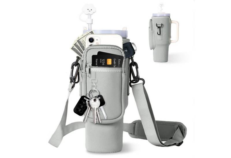 RWEUOQ Flaschenhalter Flaschenhalter isolierter Wasserflaschenhalter Flaschentragetasche, (Tragetasche für Stanley Cup 40oz, mit Strohhalmdeckel, Strohhalm und Strohhalmbürste), mit Schlüsselring Haken,verstellbar Schultergurt,für alle Körpertypen von RWEUOQ