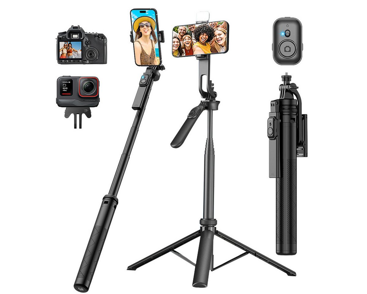 RWEUOQ Handy-Stativ Selfiestick mit Fernbedienung 3 in 1 Selfie Stick Stativ Gimbal (tragbares Selfie-Stick Gimbal, Maximale Länge 1,8 Meter, 360° Drehbar) von RWEUOQ