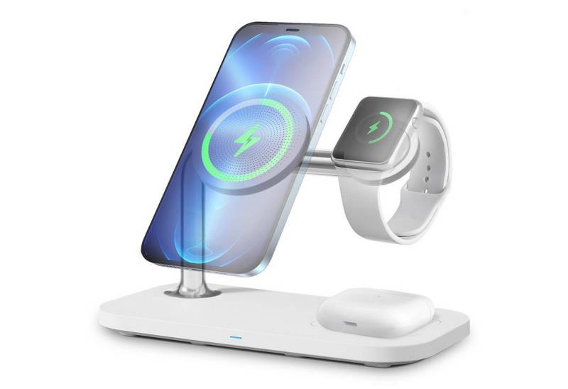 RWEUOQ Induktive Ladegerät, Wireless Charger Induktions-Ladegerät Ladestation (3- In-1 Kabellose Ladestation Magsafe Ladegerät, Halterung für Mobiltelefon, 1-tlg., Geeignet Für Apple Iphone Serie Apple Watch Und Airpods, 15w Schnelle Magnetische Magsafe Ladehalterung) von RWEUOQ