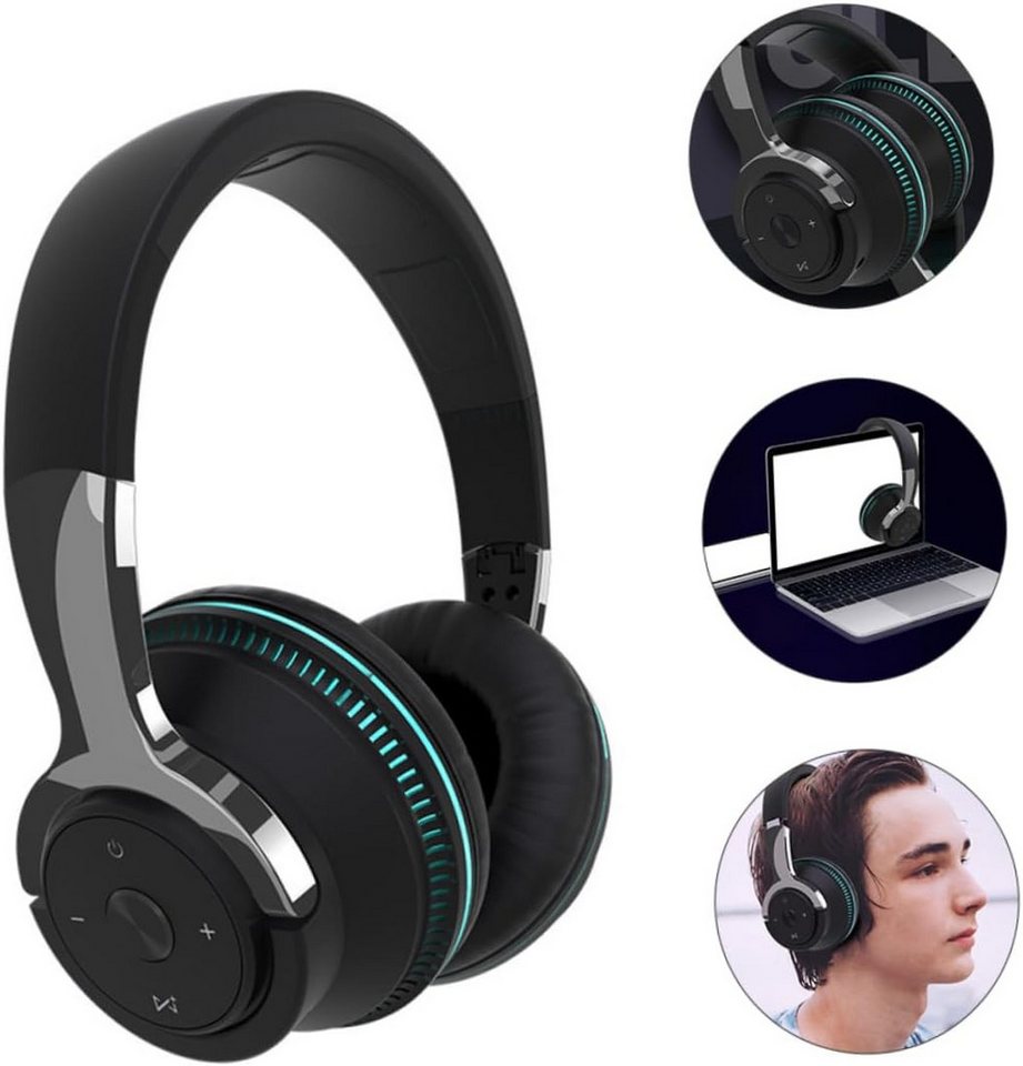 RWEUOQ Kabelloses On-Ear Bluetooth 5.1 Headset mit Mikrofon, faltbar Bluetooth-Kopfhörer (Headset mit Geräuschunterdrückung und LED-Lichtern, Multi-Mode-Headset) von RWEUOQ
