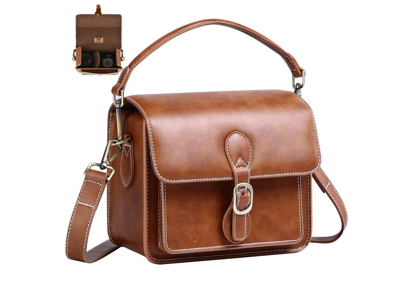 RWEUOQ Kameratasche Foto-Tasche Umhängetasche stoßfest & wasserdicht Retro (1-tlg., Perfekt für Fotografen unterwegs), Case Schultergurt Tragegriff Zubehör-Fächer von RWEUOQ