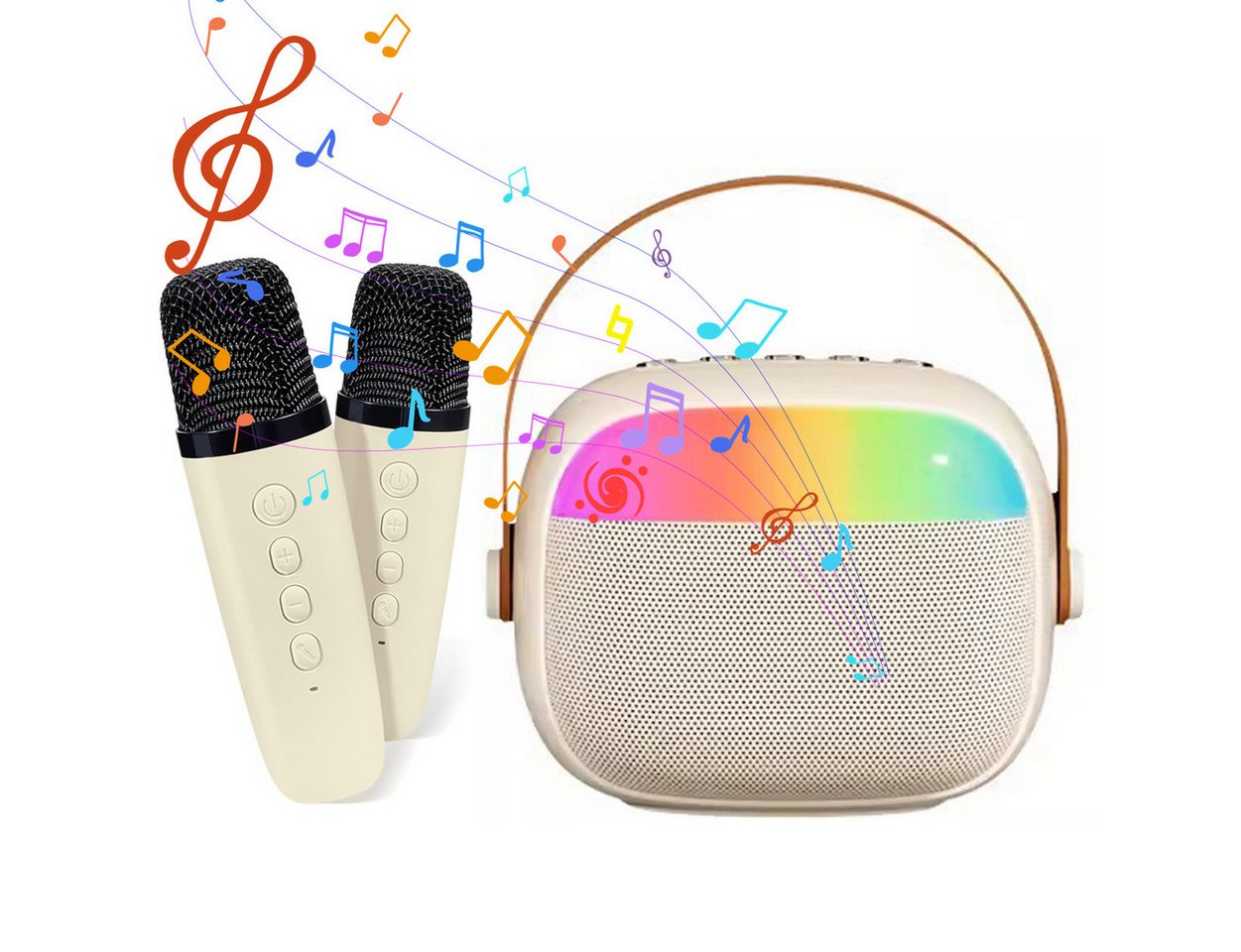 RWEUOQ Karaoke Maschine Kinder mit 2 Drahtlosen Mikrofonen,Tragbares Karaoke-Maschine (Karaoke-Maschine mit LED-Licht und Sprachveränderungseffekten) von RWEUOQ