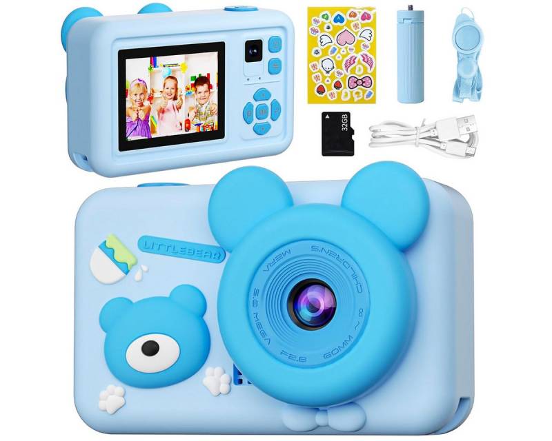 RWEUOQ Kinderkamera mit Doppelkamera 32GB1080P Pixel Timing 2''Bildschirm Bär Kinderkamera (32 GB Speicher mit Musik-Player, tolles Geschenk für Geburtstage) von RWEUOQ