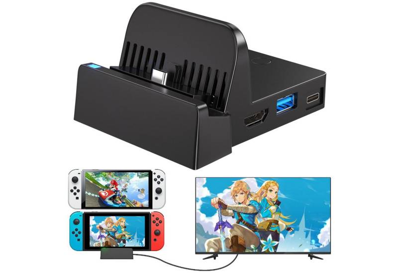 RWEUOQ Ladestation Docking Station für Nintendo Switch mit 4K HD TV-Ausgabe Ladestation (eingebauter intelligenten Original-Chip, mit 4K HDMI/USB 3.0,Dual-Modus für Fernseher/Dockingstation, Unterstützt 4K HD, Mehrere Verbindungsoptionen, Leicht und tragbar) von RWEUOQ