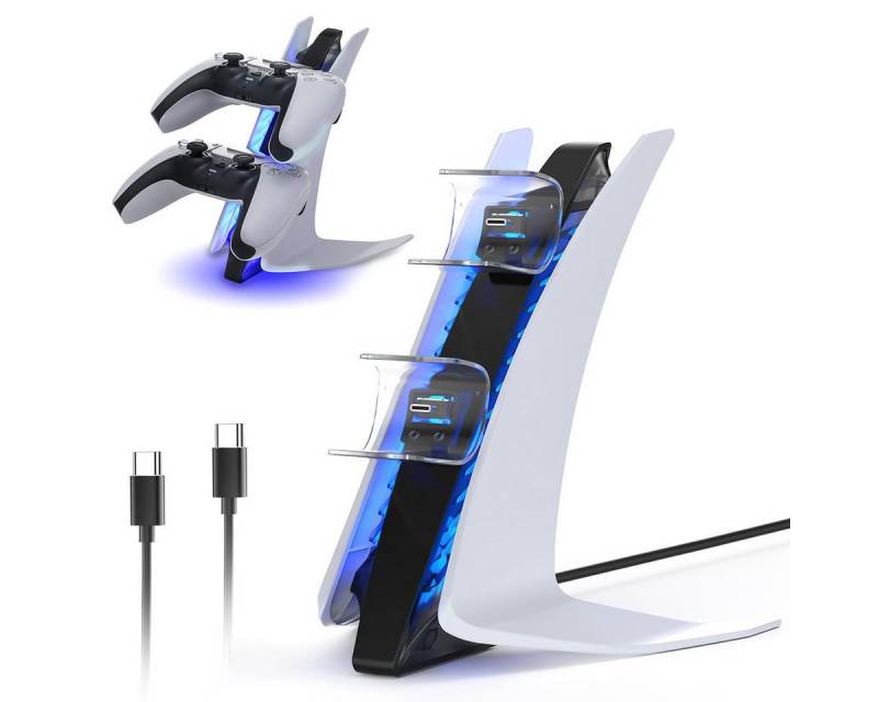 RWEUOQ Ladestation für PS5 Controller PS5 Dual-Sense-Ladestation mit LED Ladestation (zum gleichzeitigen Aufladen von 2 PS5-Controller, mit rutschfeste Gummipads und Typ C Kabel, Großer dreieckiger Ständer für Stabilität) von RWEUOQ