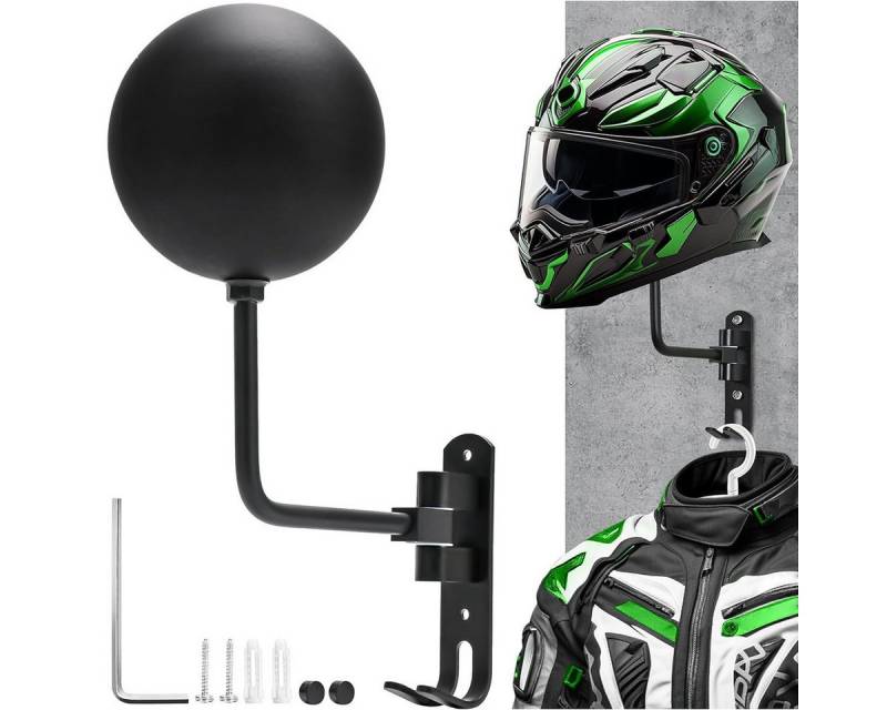 RWEUOQ Motorradhelmständer mit 2 Haken wandmontierte Helmhalter Helmhalterung Wandhalterung, (Displayhalterung für Helme, 180 ° drehbarer Wandhalterung, 30*18.5cm, aus hochwertigem Aluminium,kugelförmige Design schützt die Helmform, Ideal für Helme, Hüte, Motorradschlüsseln, Jacken und Sportbekleidung) von RWEUOQ