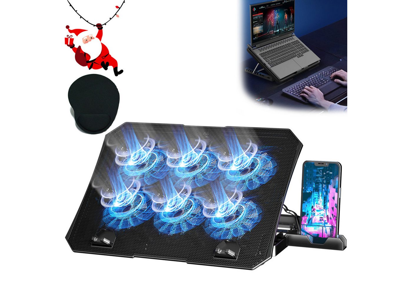 RWEUOQ Notebook-Kühler Notebook-Kühler,6 Leise Fans RGB Laptop Cooler Kühlpads,Zwei USB-Ports, Großes Metallgitter für optimale Wärmeableitung, tragbar RWEUOQ Notebook-Kühler Notebook-Kühler,6 Leise Fans RGB Laptop Cooler Kühlpads,Zwei USB-Ports, Großes Metallgitter für optimale Wärmeableitung, tragbar von RWEUOQ