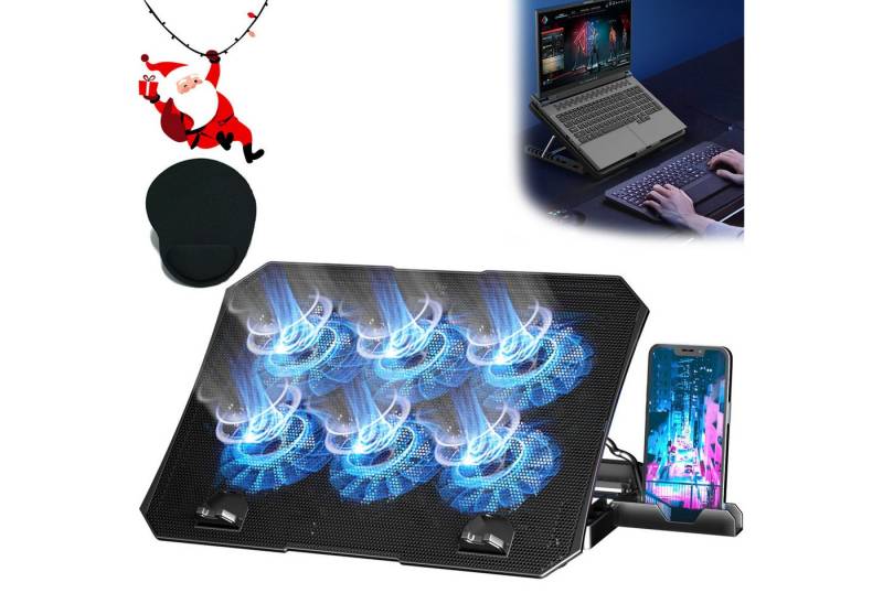 RWEUOQ Notebook-Kühler Notebook-Kühler,6 Leise Fans RGB Laptop Cooler Kühlpads,Zwei USB-Ports, Großes Metallgitter für optimale Wärmeableitung, tragbar von RWEUOQ