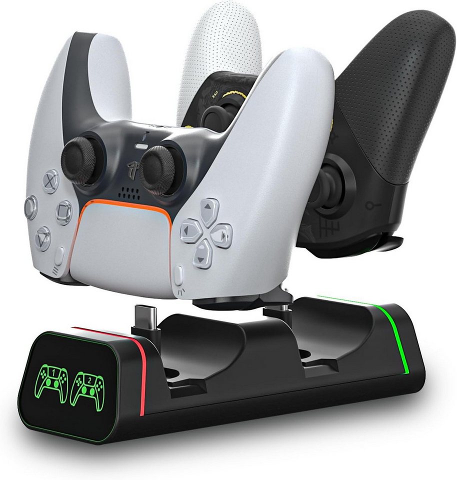 RWEUOQ PS5 Grip-Ladestation, Google Cloud-Ladestation Controller-Ladestation (1-tlg., Kommt mit 2 C-Adaptern und LED-Anzeigen, Kompatibel mit Pro, Google, Xbox Elite2, PS5 Controller-Ladegeräten) von RWEUOQ