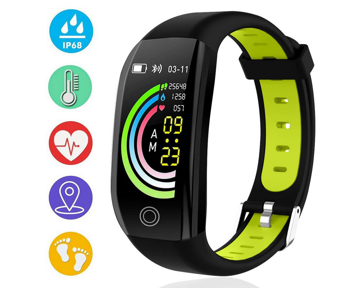 RWEUOQ Smart-Armband, Bluetooth Fitness-Uhr mit Pulsmesser Fitnessuhr (1.14 Zoll, iOS 8.0 und höher, Android 4.4 und höher) Wasserdichtes IP68-Fitness-Armband, Fitness-Tracking-Uhr, 1-tlg., Entfernungsmessung, Schritt- und Kalorienzähler, Herzfrequenz- und Blutdruckmessung, Messung des Blutsauerstoffgehalts von RWEUOQ