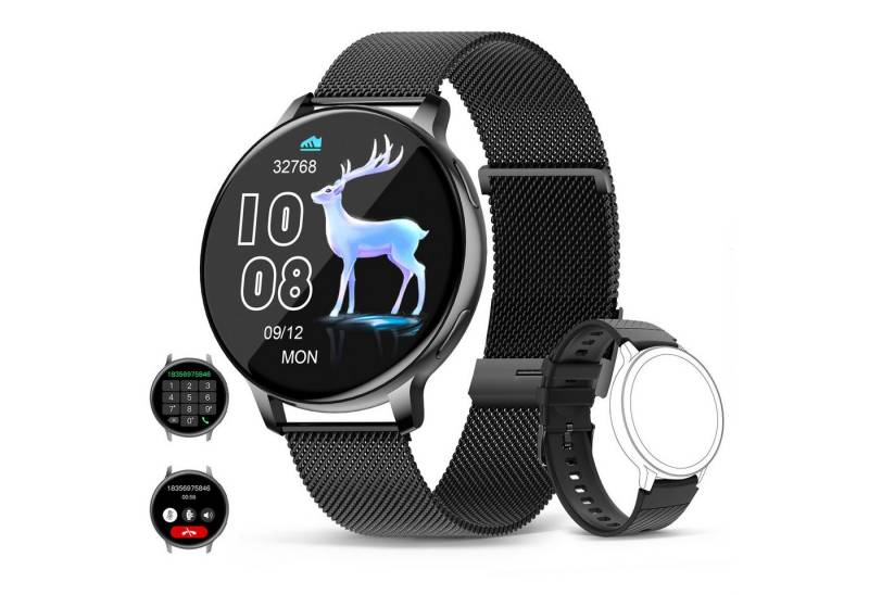 RWEUOQ Smartwatch Damen mit Telefonfunktion, 1,39-Zoll-HD-Voll-Touchscreen Smartwatch 360*360 TFT HD-Farbbildschirm, Full Touch, Fitness-Tracker mit 100 Sportmodi, SpO2-Herzfrequenzmesser, mit Wechselarmband aus Silikon von RWEUOQ