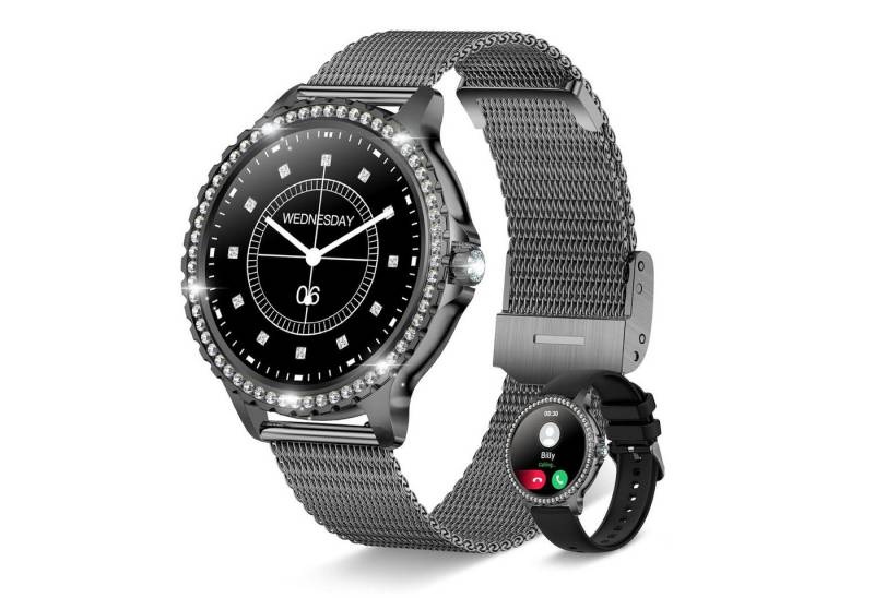 RWEUOQ Smartwatch Damen mit Telefonfunktion 1.3" Diamant Fitnessuhr Damen Smartwatch Über 20 Sportmodi und massive Zifferblätter, Ein-Knopf-Antwort/Anruf, mit Schlafmonitor,Pulsuhr, Wettervorhersage, Menstruationszy von RWEUOQ