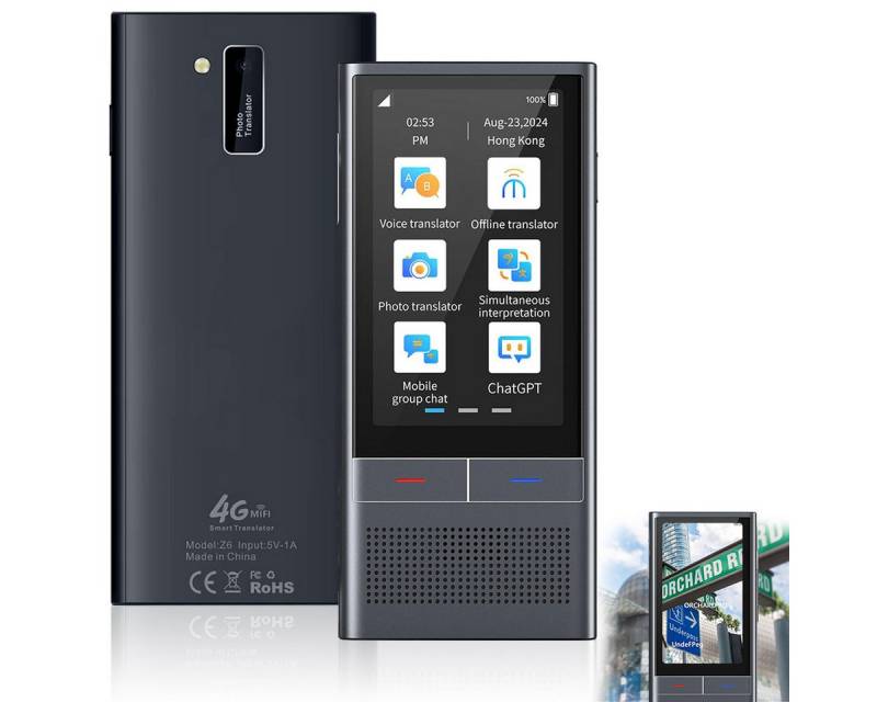 RWEUOQ Sprachcomputer Sprachcomputer Tragbares intelligentes Sprachübersetzungsgerät grau, 138 Sprachen,mit Echtzeit-, Offline- und Fotoübersetzungen,Smart 4G von RWEUOQ