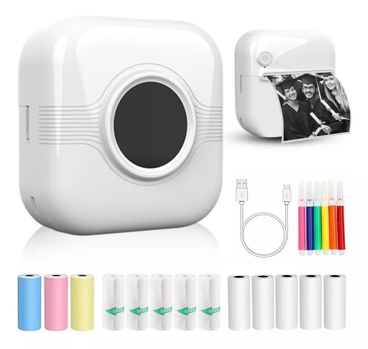 RWEUOQ Thermodrucker Kompatibel für iOS Android Etikettendrucker Bluetooth Etikettendrucker, (5 Druckpapier 5 selbstklebende Thermopapier 3 Farbdruckpapier 6 Pinsel) von RWEUOQ