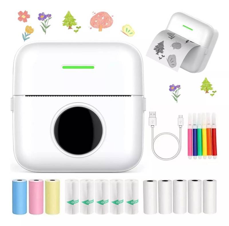 RWEUOQ Thermodrucker Kompatibel für iOS Android Etikettendrucker Bluetooth Etikettendrucker, (WLAN (Wi-Fi), Bluetooth-Fotodrucker, Mini-Drucker, 5 Druckpapier 5 selbstklebende Thermopapier 3 Farbdruckpapier 6 Pinsel) von RWEUOQ