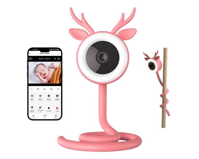 RWEUOQ Video-Babyphone Babymonitor, HD WIFI-Babyphone mit 4MP Kamera mit Standfuß, Babyphone mit Temperatur- und Luftfeuchtigkeitserkennung, 1-tlg., Zwei-Wege-Gegensprechfunktion, Infrarot-Nachtsicht, Schlaflied, Schreierkennung, Fütterungstimer von RWEUOQ