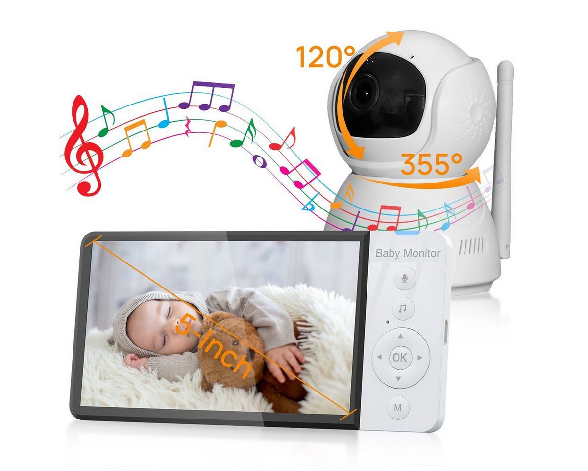 RWEUOQ Babyphone Baby Monitor 5,0 Zoll mit Kamera und Audio, Baby überwachungskamera, Fernsteuerbare Schwenk- und Neige-Funktion, Zoom, Nachtsicht, 1-tlg., VOX-Modus, Temperaturüberwachung, Schlaflieder, Zwei-Wege-Audio RWEUOQ Babyphone Baby Monitor 5,0 Zoll mit Kamera und Audio, Baby überwachungskamera, Fernsteuerbare Schwenk- und Neige-Funktion, Zoom, Nachtsicht, 1-tlg., VOX-Modus, Temperaturüberwachung, Schlaflieder, Zwei-Wege-Audio von RWEUOQ