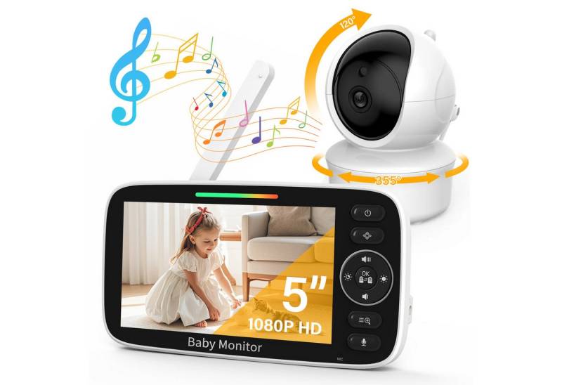 ZEUOPQ Babyphone Video-Babyphone 5 Zoll Baby Monitor 1080P HD Display, VOX-Modus, 1-tlg., Temperaturüberwachung, Nachtsicht, 4X Zoom, Gegensprechfunktion, ohne WLAN von ZEUOPQ