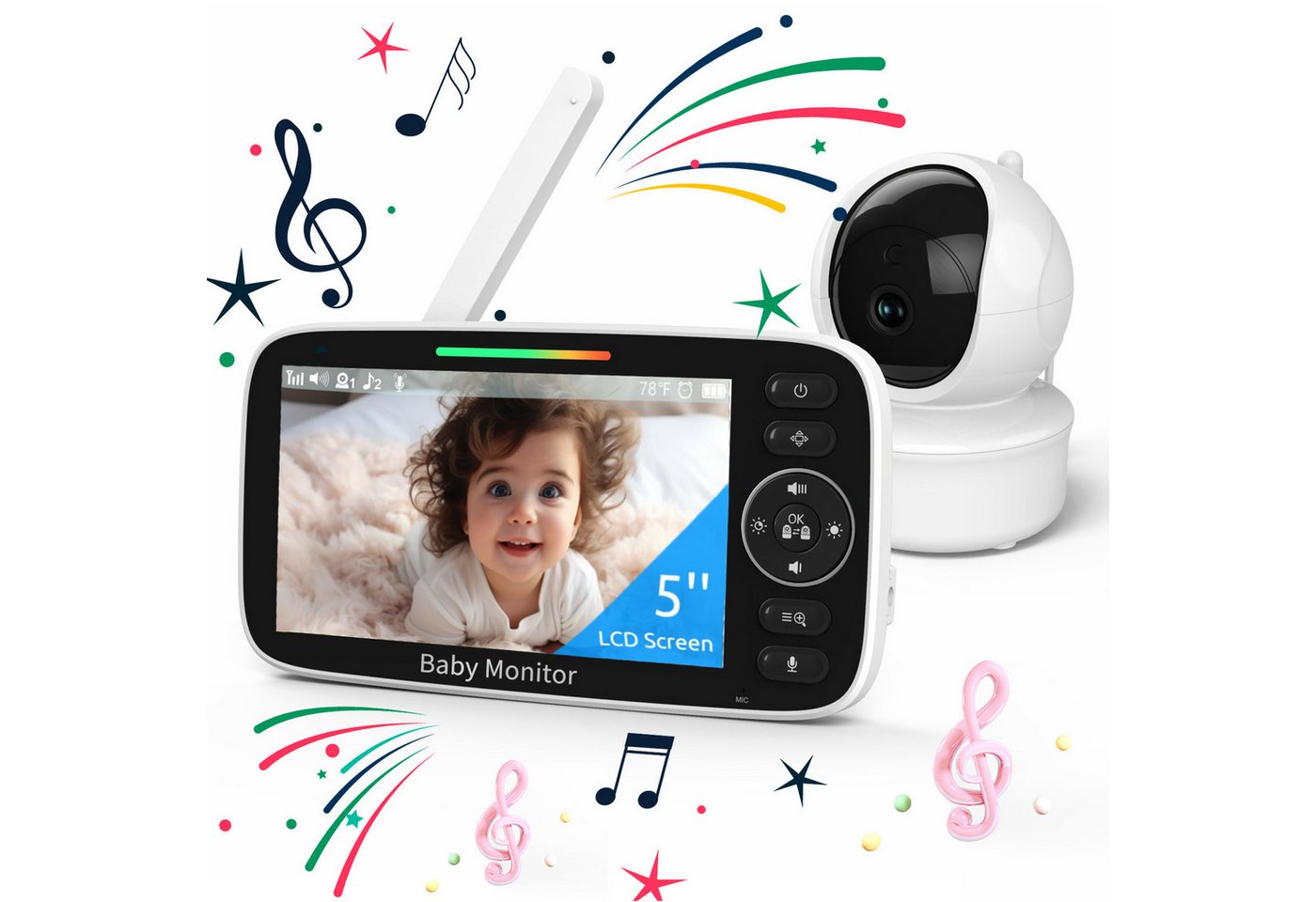RWEUOQ Video-Babyphone Babyphone mit Kamera 5,0 Zoll Tragbares Vox-Funktion Temperatursensor, mit Standfuß, Raumtemperaturüberwachung, Gegensprechfunktion, 4X Zoom, Nachtsicht, Baby Monitor Ohne WLAN, für Babys und ältere Personen, andere zu betreuende Familienmitglieder RWEUOQ Video-Babyphone Babyphone mit Kamera 5,0 Zoll Tragbares Vox-Funktion Temperatursensor, mit Standfuß, Raumtemperaturüberwachung, Gegensprechfunktion, 4X Zoom, Nachtsicht, Baby Monitor Ohne WLAN, für Babys und ältere Personen, andere zu betreuende Familienmitglieder von RWEUOQ