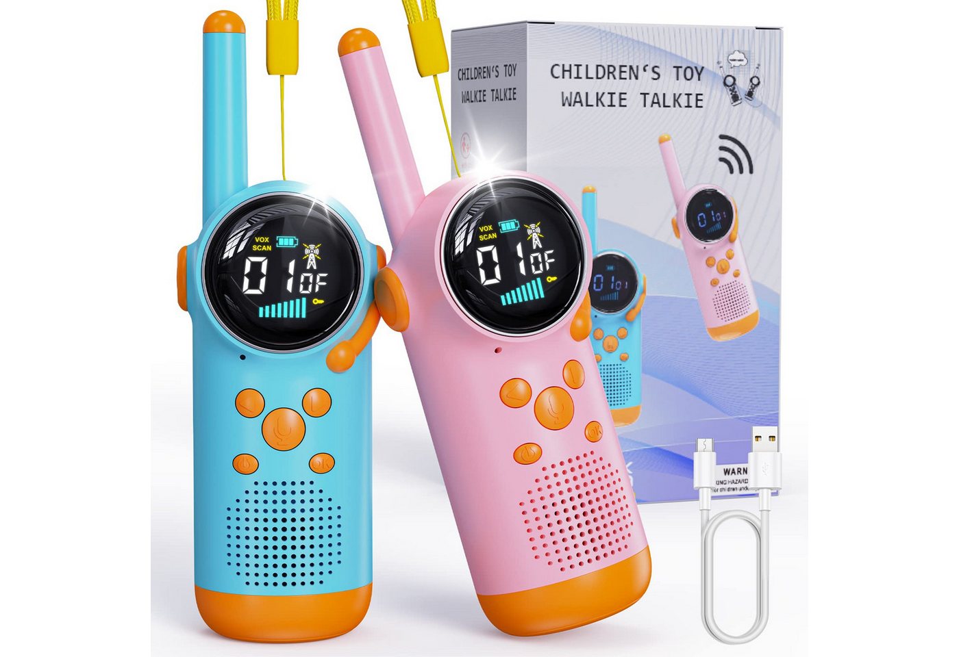 RWEUOQ Walkie Talkie Tragbare Walkie Talkie für Kinder mit LCD-Bildschirm, (Spielzeug Wiederaufladbar für Innen Draußen Aktivität, 2-St., Kinder-Walkie-Talkie mit Taschenlampenlicht-Design), Geschenke für 3-8 jährige Jungen Mädchen, 3 KM Reichweite & 8 Kanal von RWEUOQ