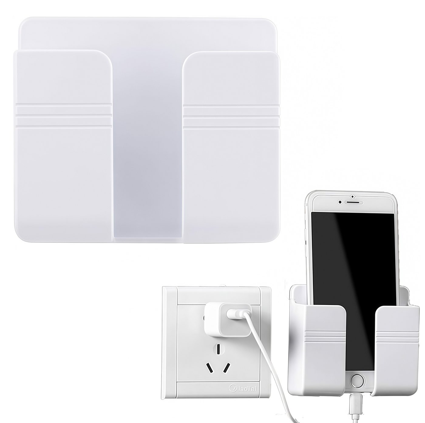 RWEUOQ Wandhalter Ladestation für Handy-Halterung Wandhalter für Fernbedienungen 2 Stück, (Selbstklebende Wandhalterungen mit Ladeloch, Aufbewahrungsboxen, 9,5 × 8,2 × 2,5 cm, ohne Bohren oder Schrauben), für Smartphones Fernbedienungen, Kopfhörer oder Kleinigkeiten RWEUOQ Wandhalter Ladestation für Handy-Halterung Wandhalter für Fernbedienungen 2 Stück, (Selbstklebende Wandhalterungen mit Ladeloch, Aufbewahrungsboxen, 9,5 × 8,2 × 2,5 cm, ohne Bohren oder Schrauben), für Smartphones Fernbedienungen, Kopfhörer oder Kleinigkeiten von RWEUOQ