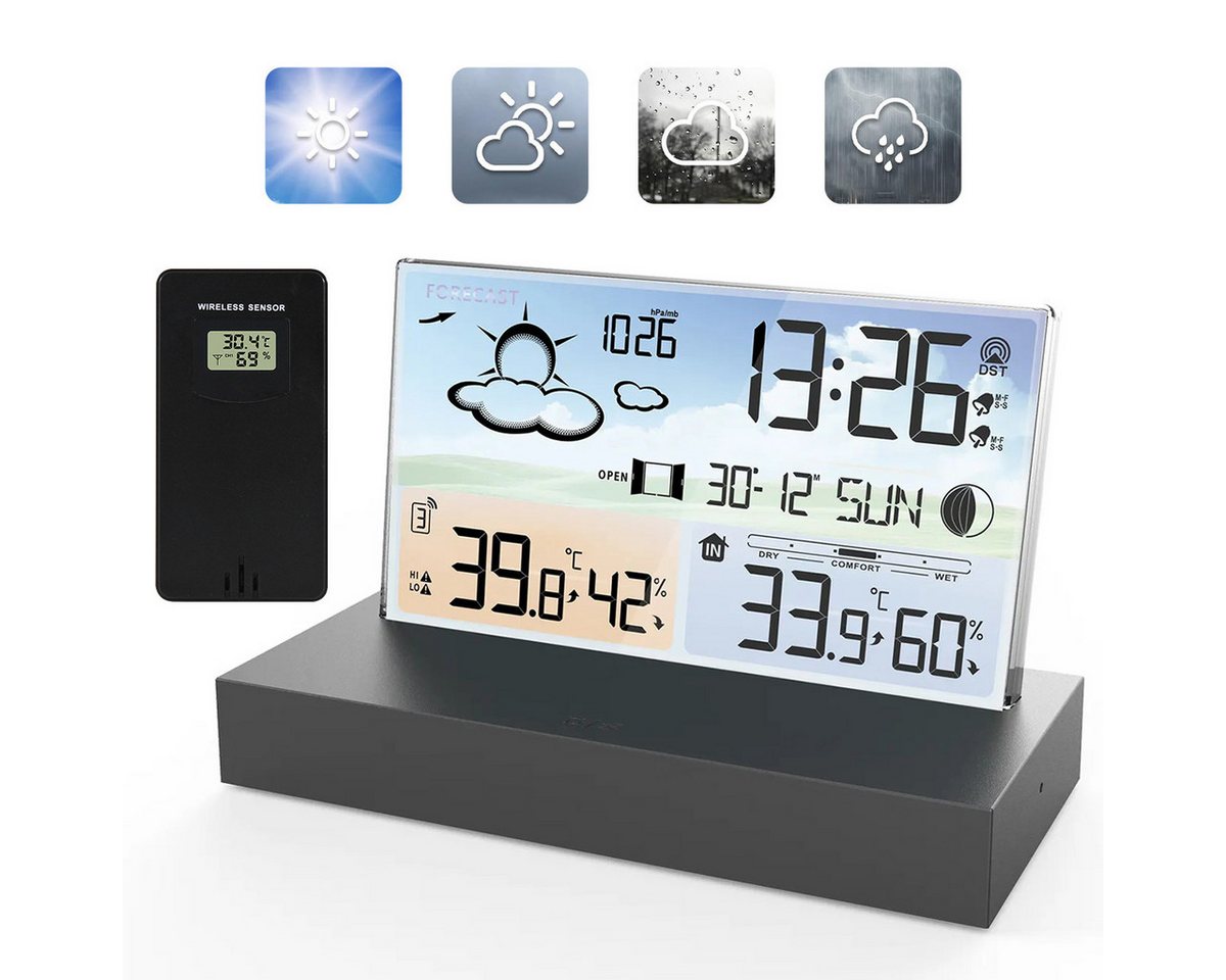 RWEUOQ Wetterstation mit kabellosem Außensensor Wettervorhersage für Zuhause Wetterstation (Kabellose LCD-Display Wetterstation/Dual Wecker/Datum/Uhrzeit) von RWEUOQ