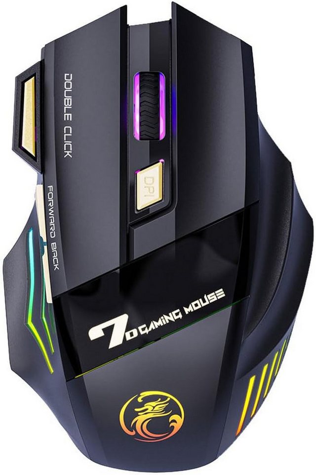RWEUOQ Wireless Maus, Wiederaufladbare Silent Click Gaming Maus, RGB-Maus Mäuse (mit 2.4G USB-Empfänger,4 einstellbare DPI,7 empfindliche Tasten) von RWEUOQ