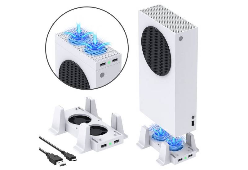 RWEUOQ Xbox Serie Mainframe-Kühlgebläse mit USB-Anschluss 3 Geschwindigkeiten Controller (Vertikaler Kühlständer für Xbox Series S mit Lüftern und USB-Ports, Rutschfeste Pads, 3-stufige Lüftergeschwindigkeit, Staubschutz) von RWEUOQ