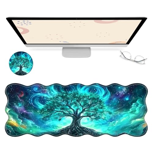 RWUTYTIUL Computer-Schreibtischmatte, wasserdichte Oberfläche, Schreibunterlage mit genähten Kanten, rutschfest, große Maus-Tastaturunterlage für Büro, Zuhause, Arbeit, Gamer, Laptop von RWUTYTIUL