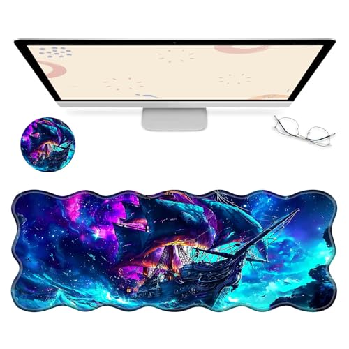 RWUTYTIUL Computer-Schreibtischmatte, wasserdichte Oberfläche, Schreibunterlage mit genähten Kanten, rutschfest, große Maus-Tastaturunterlage für Büro, Zuhause, Arbeit, Gamer, Laptop von RWUTYTIUL