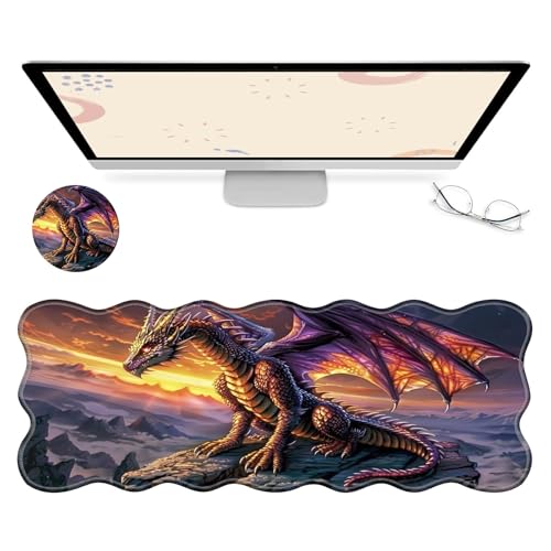 RWUTYTIUL Computer-Schreibtischmatte, wasserdichte Oberfläche, Schreibunterlage mit genähten Kanten, rutschfest, große Maus-Tastaturunterlage für Büro, Zuhause, Arbeit, Gamer, Laptop von RWUTYTIUL