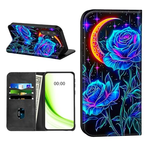 RWUTYTIUL Klapphülle für Samsung Galaxy A25 5G 16,5 cm (6,5 Zoll), mit Kreditkartenfach, stoßfest, magnetische Hülle mit praktischen Kartenfächern, Ständer, Handyhülle, RFID-Blockierung, Blauer von RWUTYTIUL