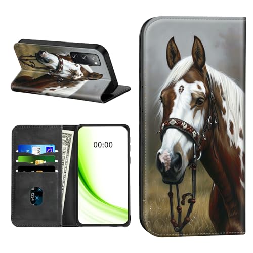 RWUTYTIUL Klapphülle für Samsung Galaxy S20 FE 5G 16,5 cm (6,5 Zoll), mit Kreditkartenfach, stoßfest, magnetische Hülle mit praktischen Kartenfächern, Ständer, Handyhülle, RFID-Blockierung, Pferd von RWUTYTIUL