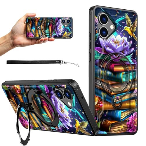 RWUTYTIUL Magnetische Schutzhülle für Samsung Galaxy A06 5G, 17 cm (6,7 Zoll), mit Handschlaufe, Ständer, kratzfest, hartes Polycarbonat-Silikon, stoßfest, für Damen und Herren, Pfingstrose von RWUTYTIUL