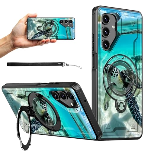 RWUTYTIUL Magnetische Schutzhülle für Samsung Galaxy S23 FE 5G, 16,3 cm (6,4 Zoll), mit Handschlaufe, Ständer, kratzfest, hartes PC-Silikon, stoßfest, für Damen, Herren, Jungen, Meeresschildkröte von RWUTYTIUL