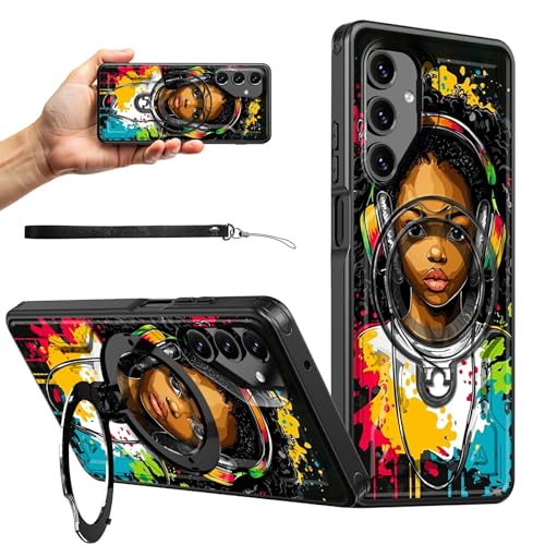 RWUTYTIUL Magnetische Schutzhülle für Samsung Galaxy S23 FE 5G, 16,3 cm (6,4 Zoll), mit Handschlaufe, Ständer, kratzfest, hartes PC-Silikon, stoßfest, für Damen, Herren, Jungen, Handyhüllen, Kopfhörer von RWUTYTIUL