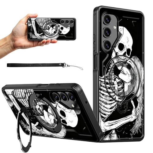 RWUTYTIUL Magnetische Schutzhülle für Samsung Galaxy S23 FE 5G, 16,3 cm (6,4 Zoll), mit Handschlaufe, Ständer, kratzfest, hartes PC-Silikon, stoßfest, für Damen, Herren, Jungen, Totenkopf-Mädchen von RWUTYTIUL