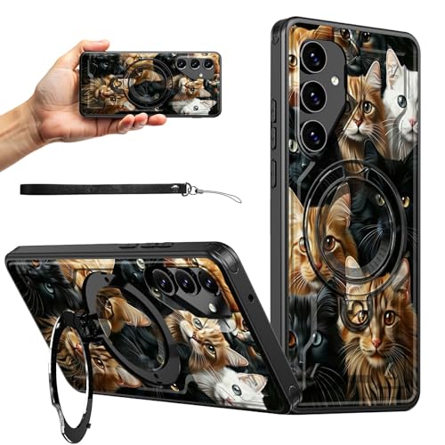 RWUTYTIUL Magnetische Schutzhülle für Samsung Galaxy S24 5G/Galaxy S25 5G, 15,7 cm (6,2 Zoll), mit Handschlaufe, Ständer, kratzfest, hartes Polycarbonat-Silikon, stoßfest, für Damen und Herren von RWUTYTIUL