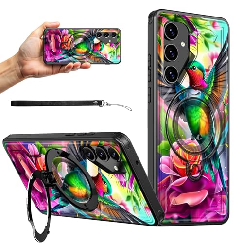 RWUTYTIUL Magnetische Schutzhülle für Samsung Galaxy S24 5G/Galaxy S25 5G, 15,7 cm (6,2 Zoll), mit Handschlaufe, Ständer, kratzfest, hartes Polycarbonat-Silikon, stoßfest, für Damen und Herren von RWUTYTIUL