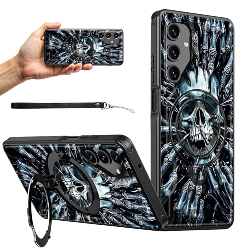RWUTYTIUL Magnetische Schutzhülle für Samsung Galaxy S24 FE 5G, 17 cm (6,7 Zoll), mit Handschlaufe, Ständer, kratzfest, hartes Polycarbonat-Silikon, stoßfest, für Damen, Herren, Jungen, graue von RWUTYTIUL