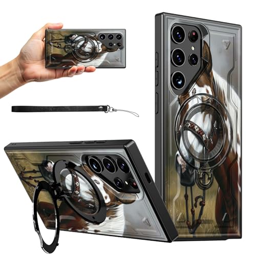 RWUTYTIUL Magnetische Schutzhülle für Samsung Galaxy S24 Ultra 5G, 17,3 cm (6,8 Zoll), mit Handschlaufe, Ständer, kratzfest, hartes Polycarbonat-Silikon, stoßfest, für Damen, Herren, Jungen, Pferde von RWUTYTIUL
