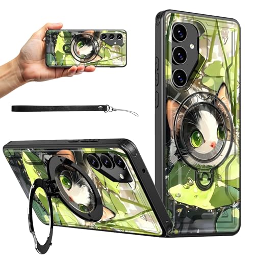 RWUTYTIUL Magnetische Schutzhülle für Samsung S23 FE 5G, 16,3 cm (6,4 Zoll), mit Handschlaufe, Ständer, kratzfest, hartes Polycarbonat-Silikon, stoßfest, für Damen und Herren, Handyhüllen für Galaxy von RWUTYTIUL