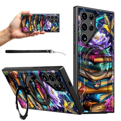 RWUTYTIUL Magnetische Schutzhülle für Samsung S23 Ultra 5G, 17,3 cm (6,8 Zoll), mit Handschlaufe, Ständer, kratzfest, hartes Polycarbonat-Silikon, stoßfest, für Damen und Herren, Pfingstrose von RWUTYTIUL