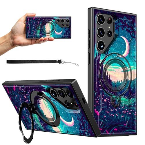 RWUTYTIUL Magnetische Schutzhülle für Samsung S23 Ultra 5G/Galaxy S22 Ultra 17,3 cm (6,8 Zoll), mit Handschlaufe, Ständer, kratzfest, hartes PC-Silikon, stoßfest, für Damen, Herren, Jungen, Wald und von RWUTYTIUL