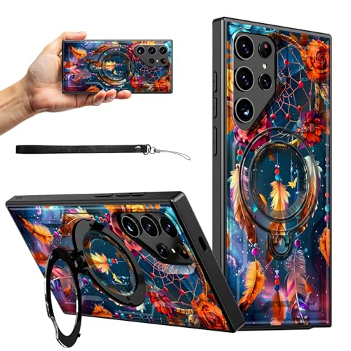 RWUTYTIUL Magnetische Schutzhülle für Samsung S23 Ultra 5G/Galaxy S22 Ultra 17,3 cm (6,8 Zoll), mit Handschlaufe, Ständer, kratzfest, hartes Polycarbonat-Silikon, stoßfest, schützend, für Damen von RWUTYTIUL